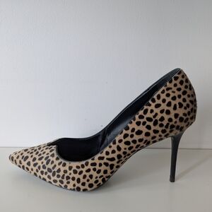 Leopard Print Pointed Toe Stiletto Pump - Tan/Black